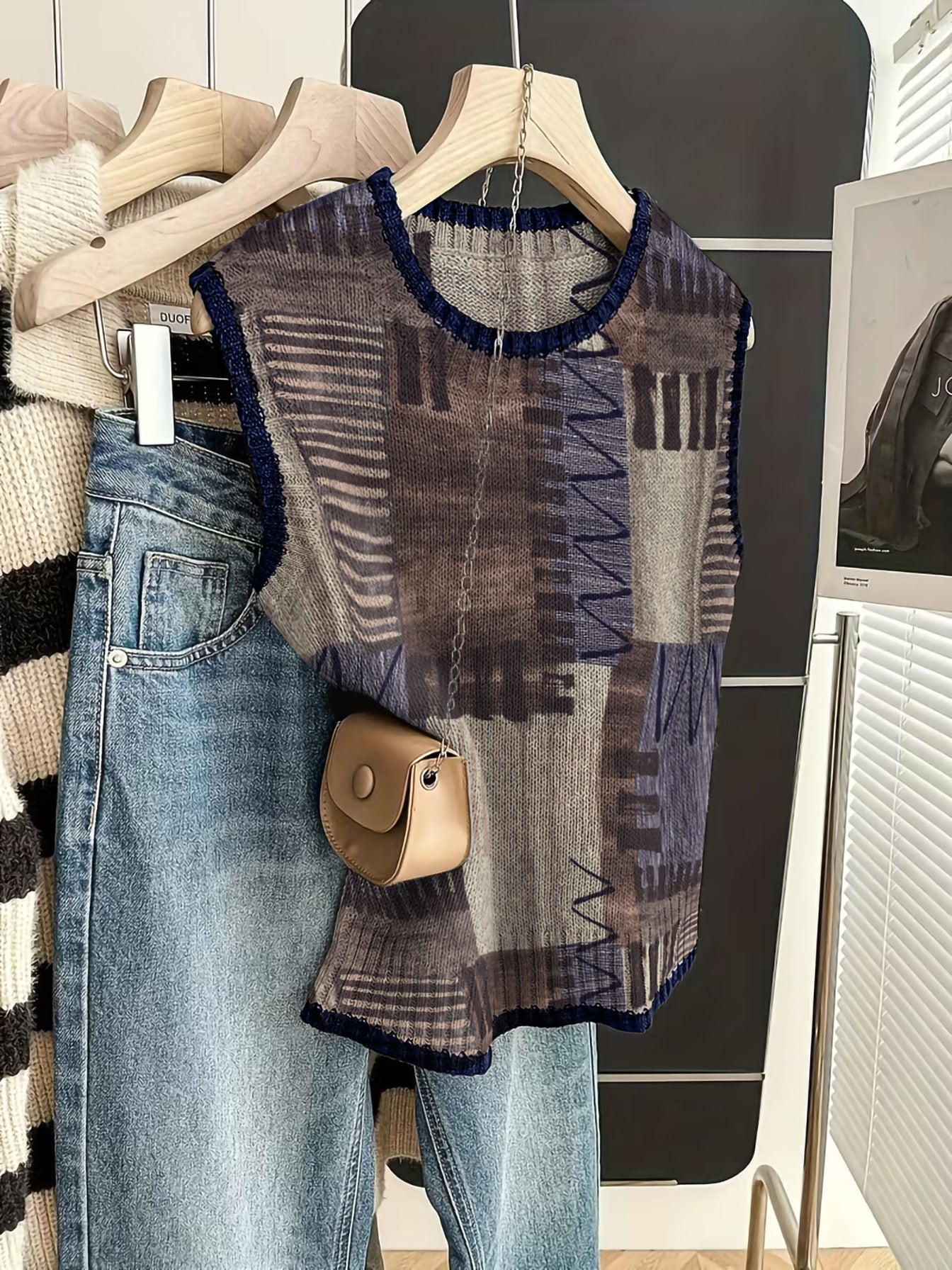 Sleeveless Vest For Women Early Spring Retro Color-block Knit