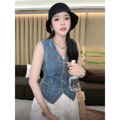New Washed Denim Mini Vesttrendy And Stylish