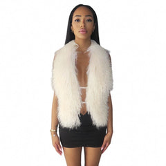 Bare Back Fur Collar Halter Vest