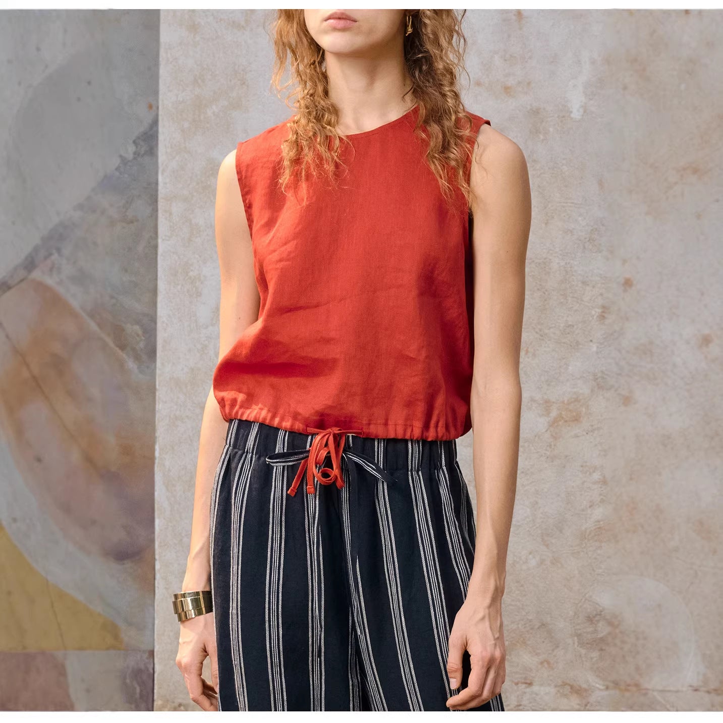 Short Sleeveless Casual Drawstring Womens Top