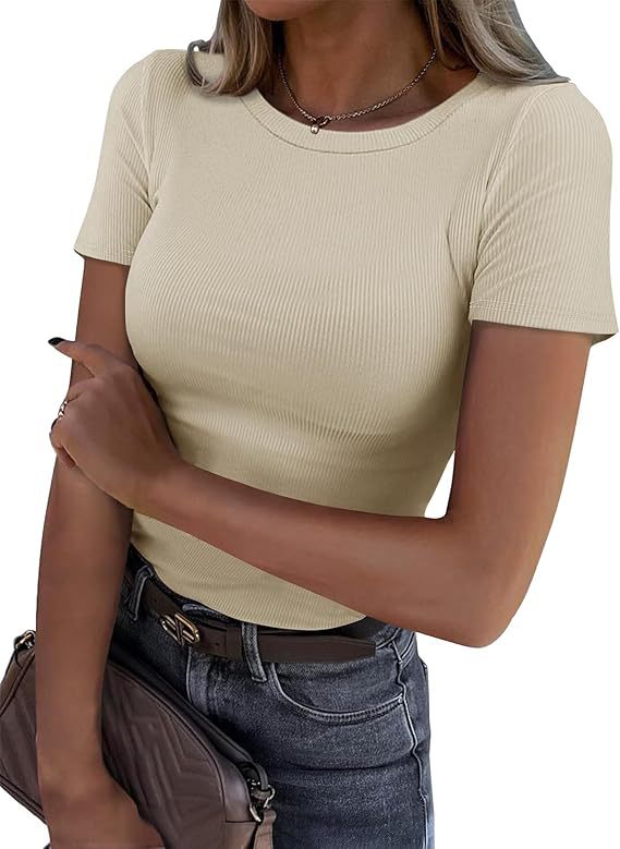 New Womens Long-Sleeve Stretch Crewneck Ribbed T-Shirt