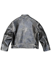Eco-friendly Leather Handcrafted Distressed And Rubbed Short Wide PU Leather Jacket