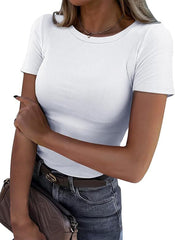 New Womens Long-Sleeve Stretch Crewneck Ribbed T-Shirt