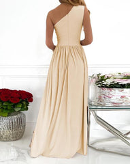Women's One Shoulder High Split Cutout Sleeveless Elegant Cocktail Maxi Dress