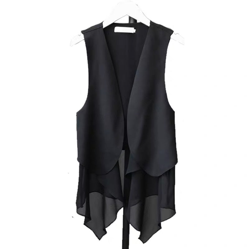 Korean-style Sleeveless Irregular Chiffon Vest Womens