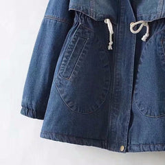 Winter New Womens Fleece-Lined Mid-Length Denim Padded Jacket Coats