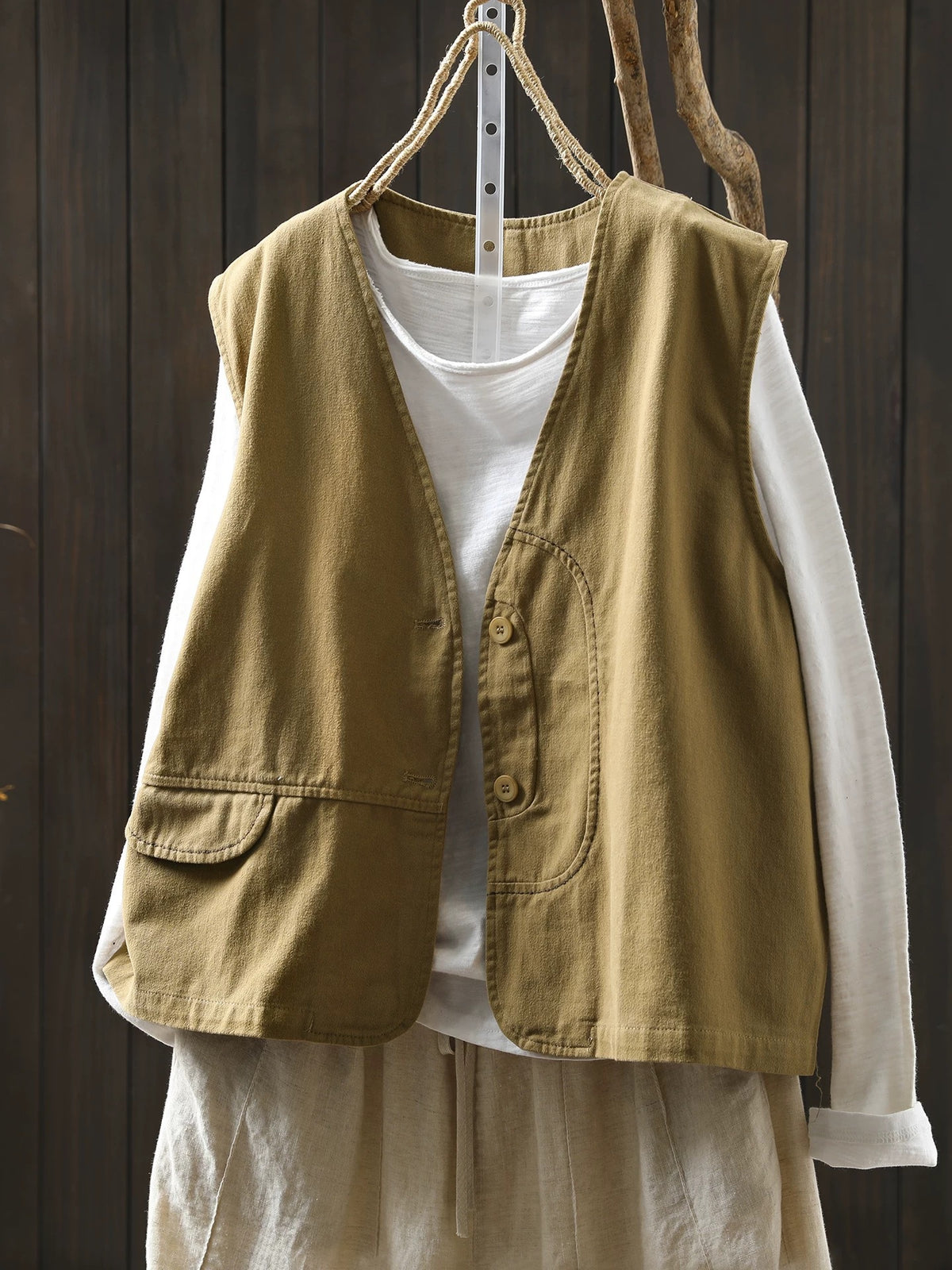 Cotton-Linen V-Neck Sleeveless Chic Womens Vest