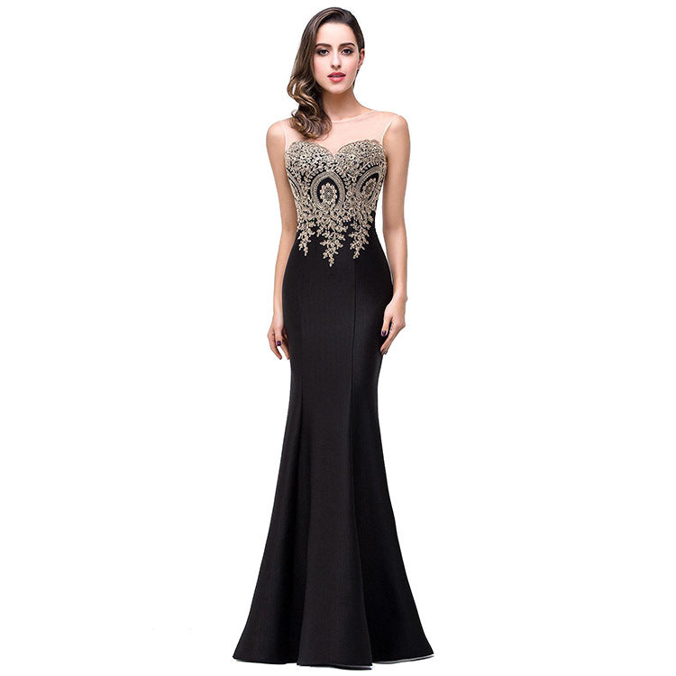 Amazon Europe dress back hollow applique package hip dress fishtail skirt female perspective