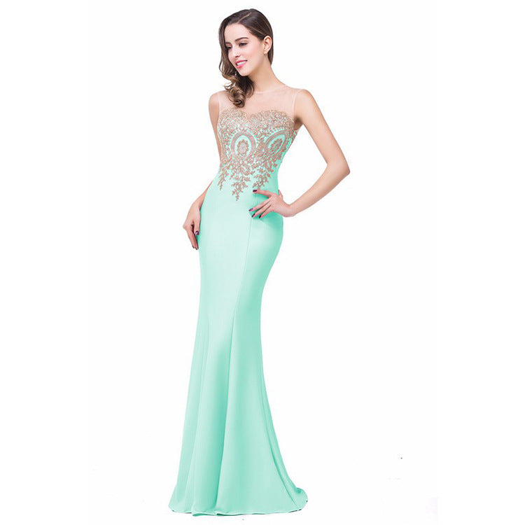 Amazon Europe dress back hollow applique package hip dress fishtail skirt female perspective