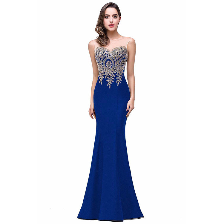 Amazon Europe dress back hollow applique package hip dress fishtail skirt female perspective
