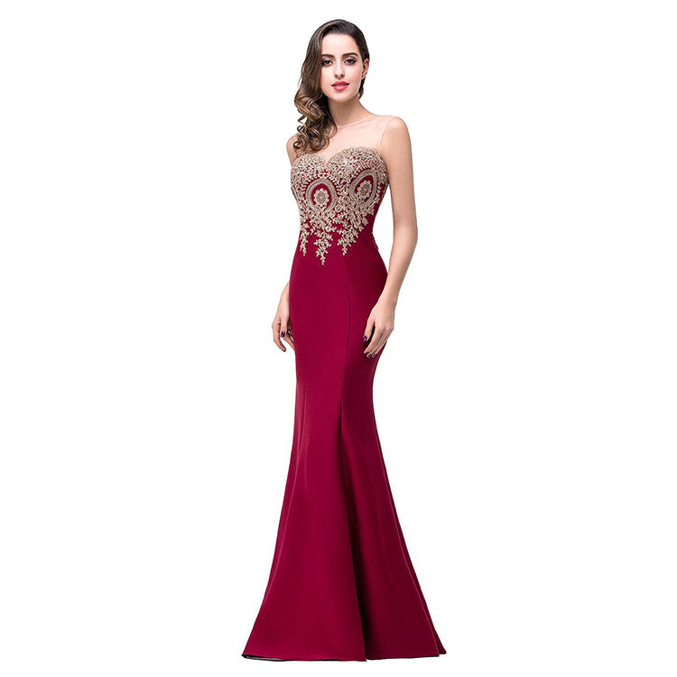 Amazon Europe dress back hollow applique package hip dress fishtail skirt female perspective