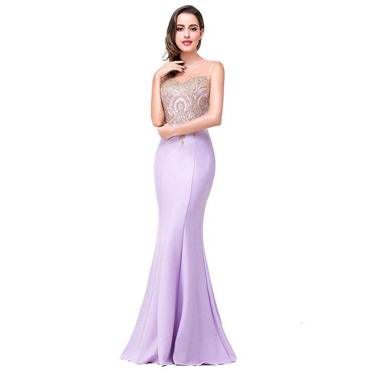 Amazon Europe dress back hollow applique package hip dress fishtail skirt female perspective