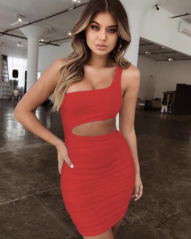 Slim One-shoulder Short Dress Fashion Hollow Mini Dresses For Women