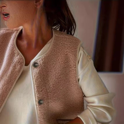 Womens Front-button Closure And Pocket Details Casual Blazer Vest