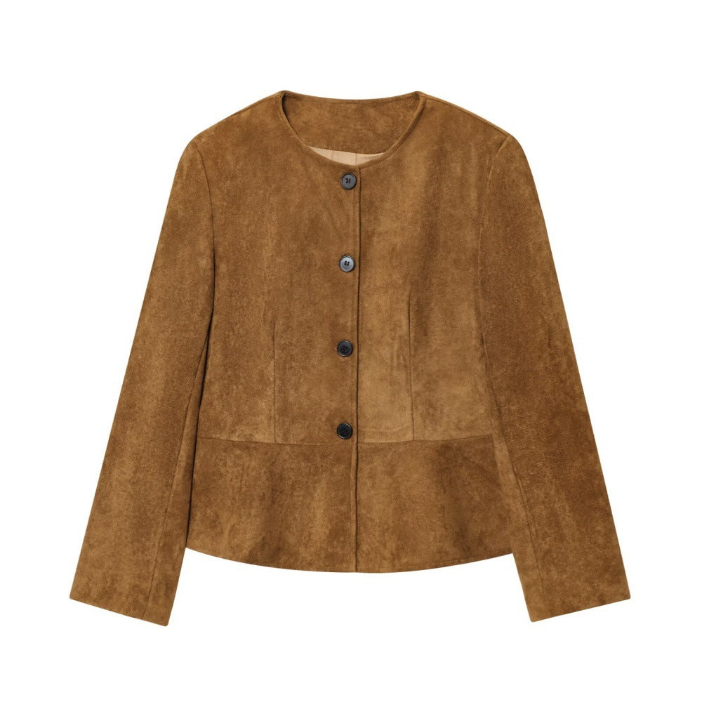Womens Crew-Neck Long-Sleeve A-Line Hem Jacket Coat
