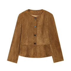 Womens Crew-Neck Long-Sleeve A-Line Hem Jacket Coat