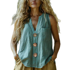 Women's Cotton-Linen Sleeveless Fashionable Casual Shirt