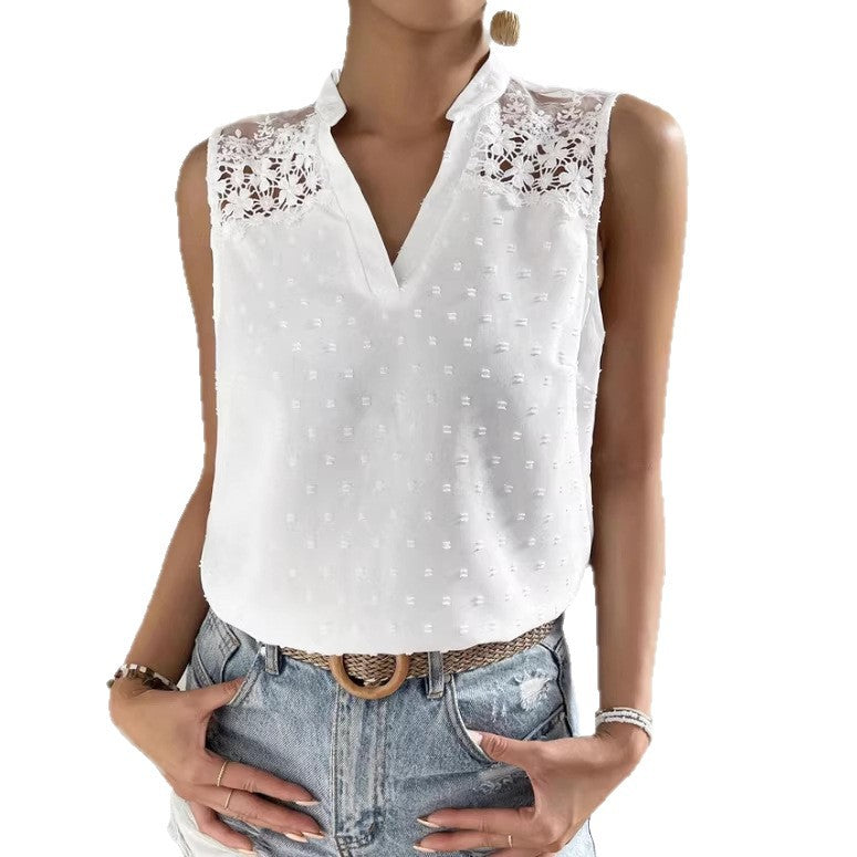 Solid Color Stand Collar V-Neck Jacquard Sleeveless Casual Vest