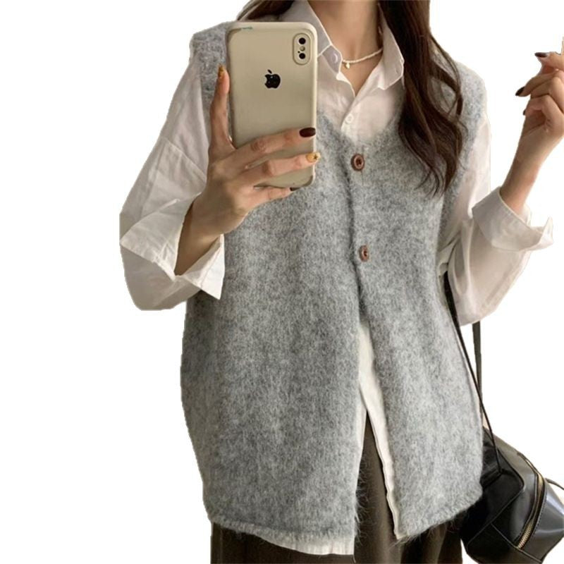 Korean-style Minimalist Versatile Loose-fit Layered Knit Vest