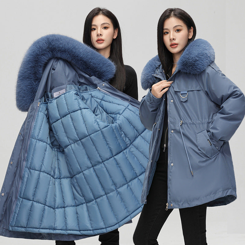 Mid-length Versatile Cotton Coat That Hits Below The Knee With A Fur-trimmed Collar