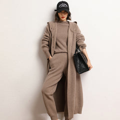 Long Below Knee Thickening Hooded Sweater Horn Button Trench Coat