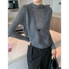 Elegant Deep V-neck Pure Wool Versatile Layered Knit Vest