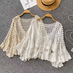 Summer Flared-Sleeve Pullover Blouse With Ties
