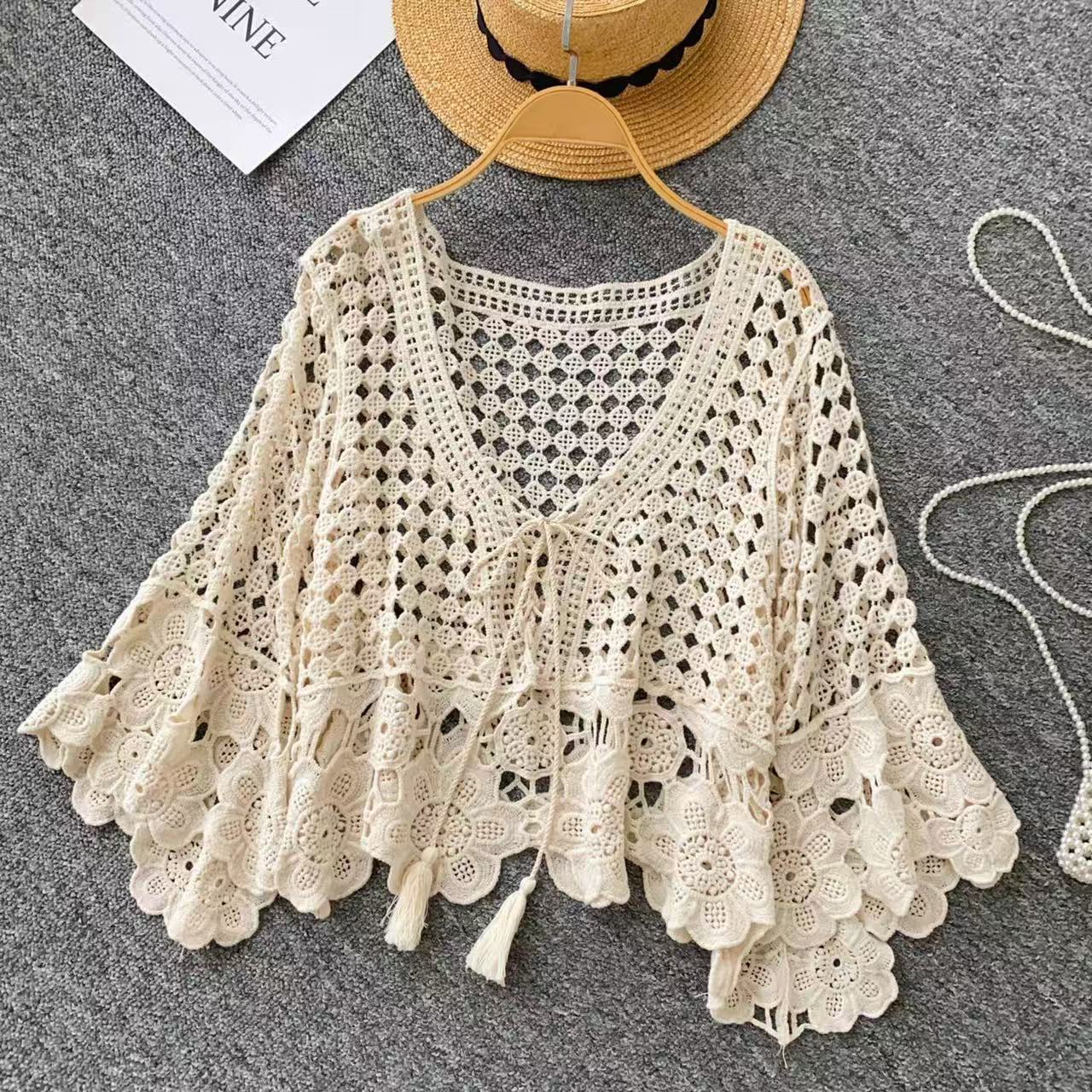 Summer Flared-Sleeve Pullover Blouse With Ties