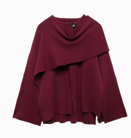 Solid Knitted Cardigan With Asymmetrical Scarf Design Fashion Short Coat Women Overcoat Jacket Winter