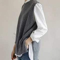 Women's Crew-Neck Loose Sleeveless Knitted Vest Top