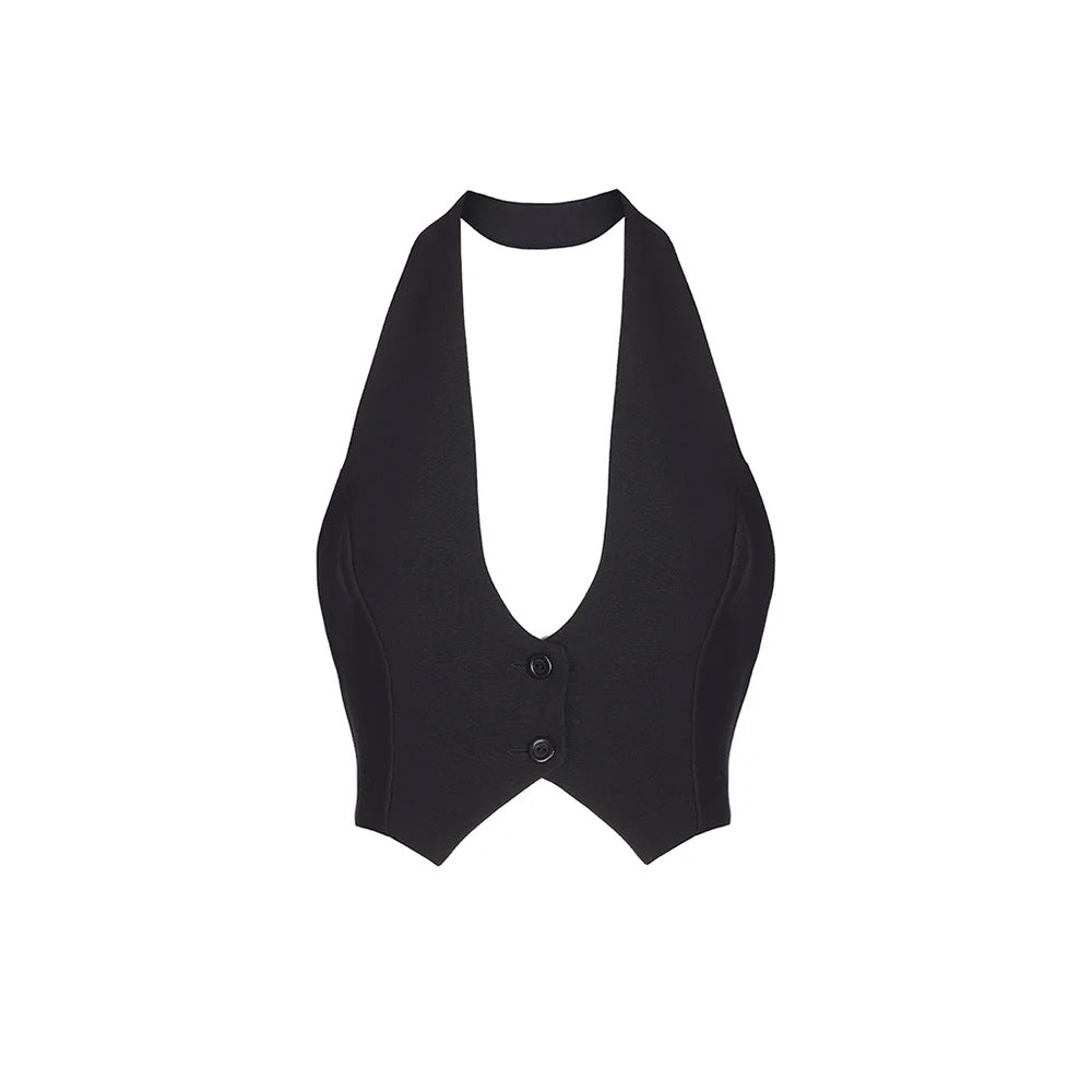 Solid Color Backless Halter Vest