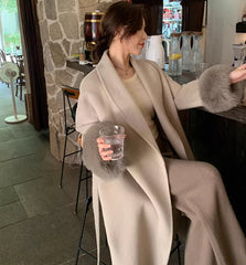 Fox-fur Classic Bestseller Long Double-faced Pure Wool Coat