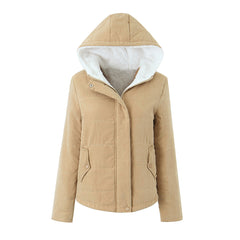 Womens Thickened FleeceLined Hooded Cotton Padded Jacket