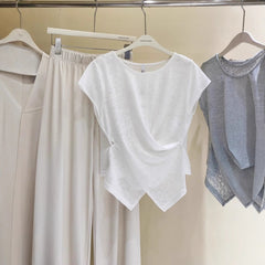 Korean-style Buttoned Crossover Hem Short-sleeve T-shirt