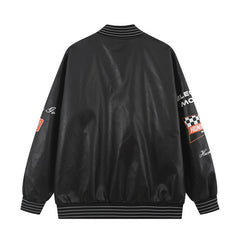 Men's Pu Leather Stitching Breasted Jacket Printing Motorcycle