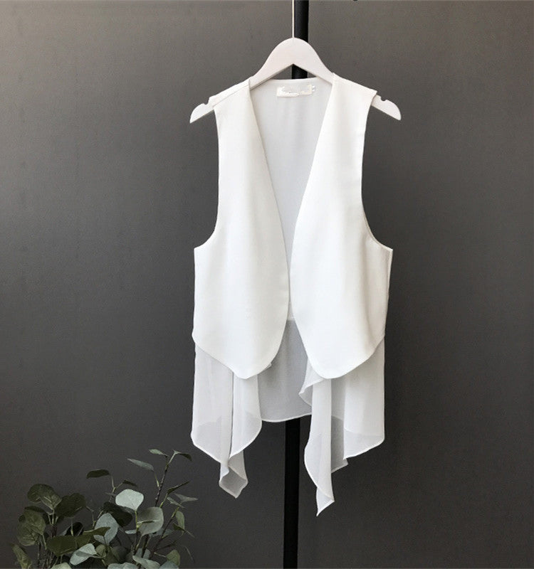 Korean-style Sleeveless Irregular Chiffon Vest Womens