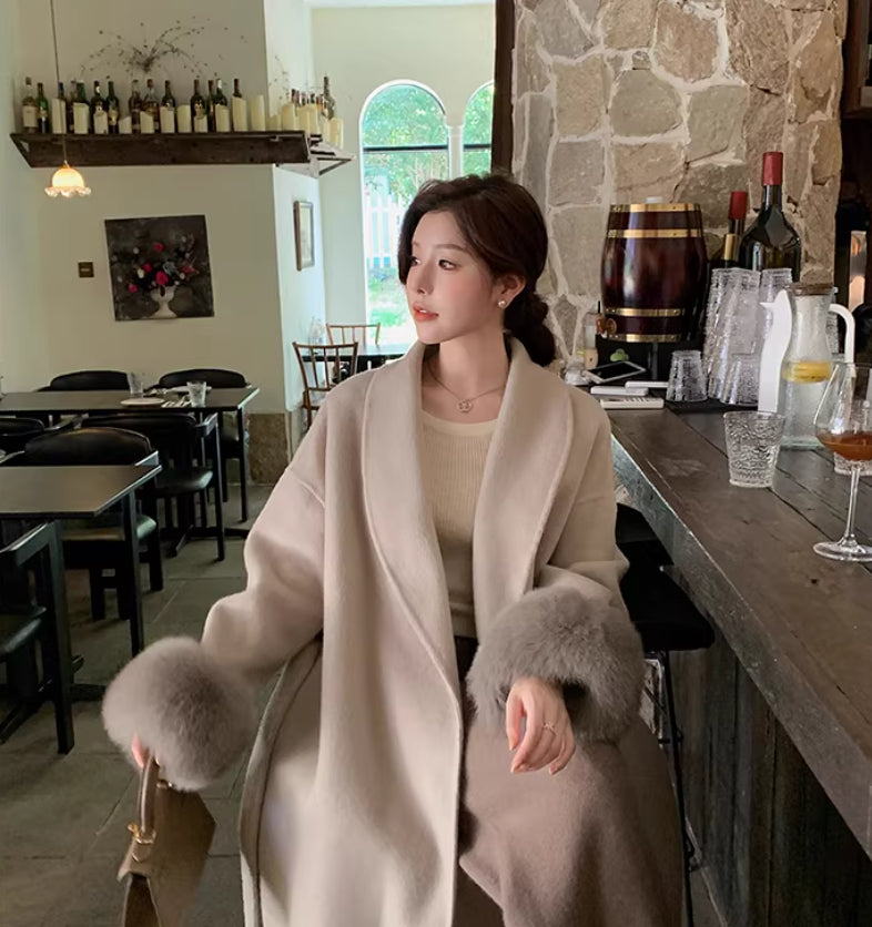 Fox-fur Classic Bestseller Long Double-faced Pure Wool Coat