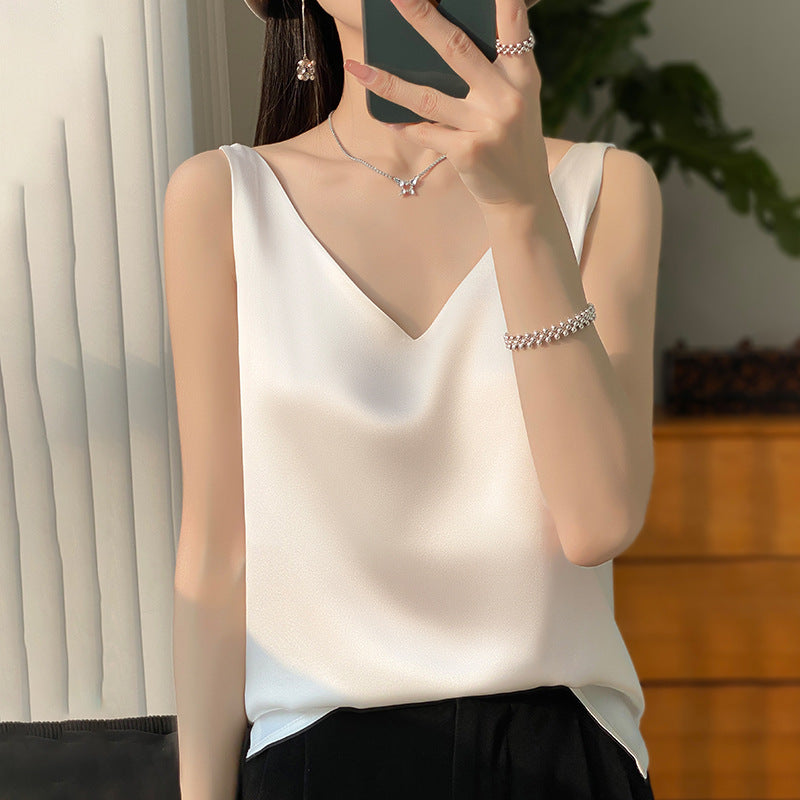 Sling Vest Inner Match Satin Silky Base Loose Sleeveless Top