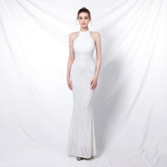 Backless Evening Dress Women Party Dress Long Wear Sequin Fabric Cheap