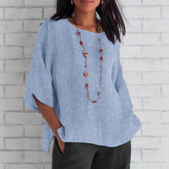 Round-neck Cotton-linen Solid-color Loose Top