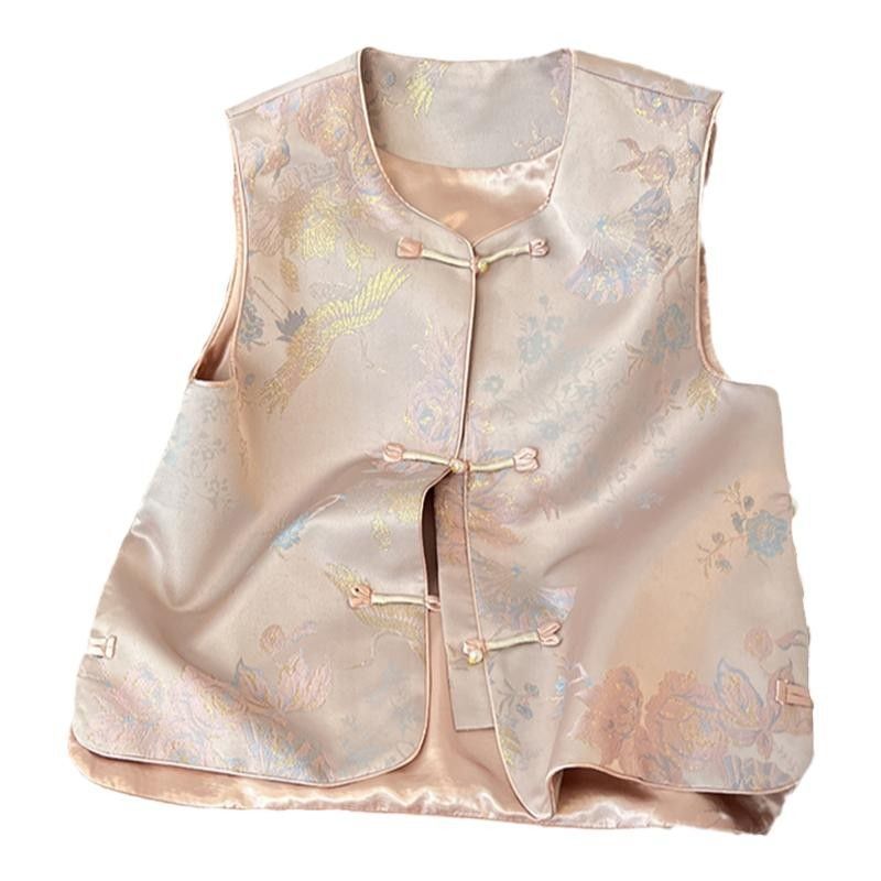 Womens Sleeveless New Chinese-Style Frog-Button Waistcoat Top