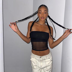 Mesh With Midriff-baring Design Casual Womens Tube Top