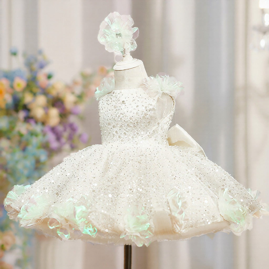 Sequin Pearl Flower Girl Princess Dress Gala Gown
