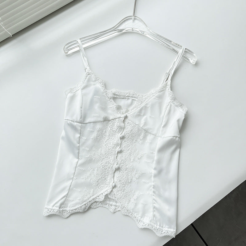 Lace Satin Sweet Slim Fit Small Slip Top 3403