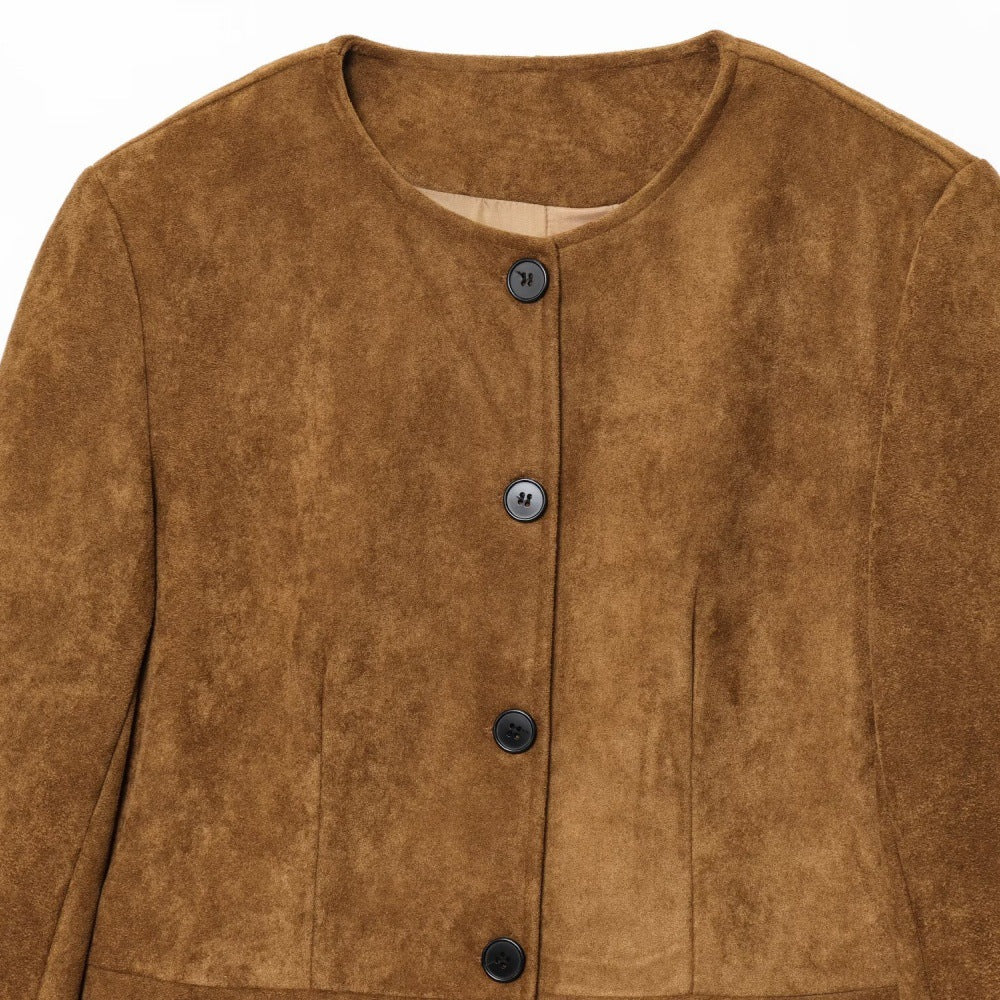 Womens Crew-Neck Long-Sleeve A-Line Hem Jacket Coat