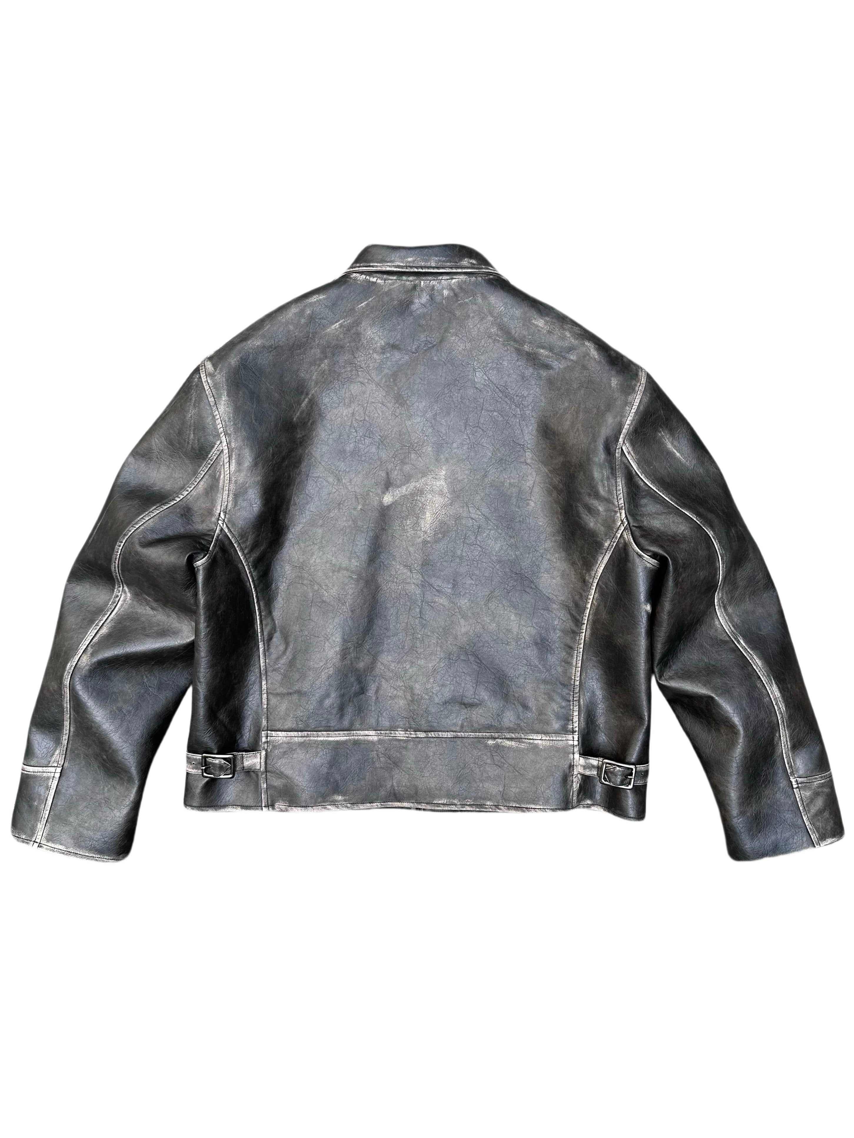 Eco-friendly Leather Handcrafted Distressed And Rubbed Short Wide PU Leather Jacket