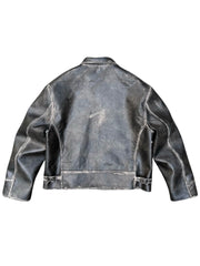 Eco-friendly Leather Handcrafted Distressed And Rubbed Short Wide PU Leather Jacket