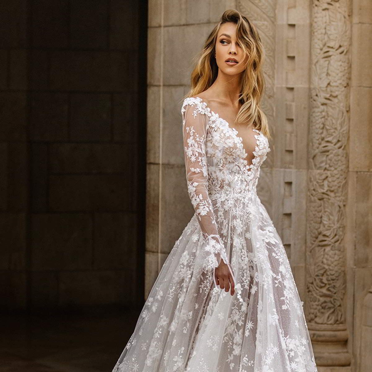 Wedding Dress Lace Long Sleeve Dress Evening Dress