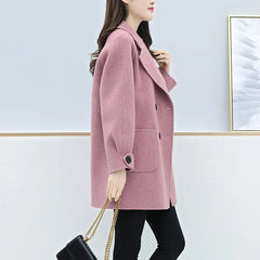 Autumn Winter Plus Size Loose Slimming Mid Length Wool Coat