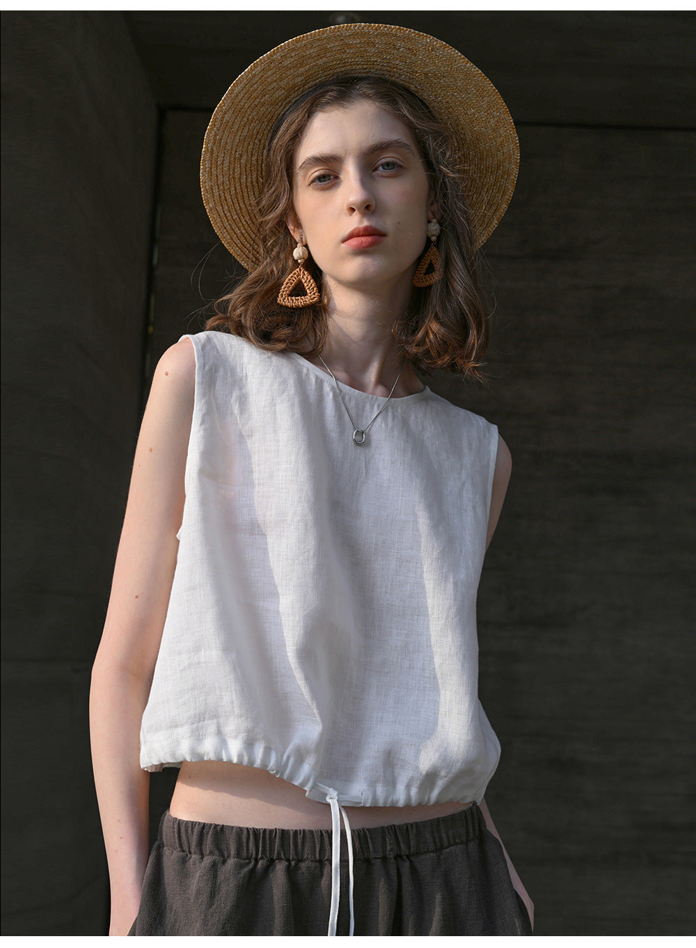 Short Sleeveless Casual Drawstring Womens Top